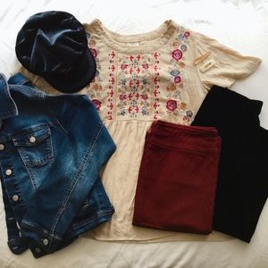 Embroidery Tan Peplum shirt